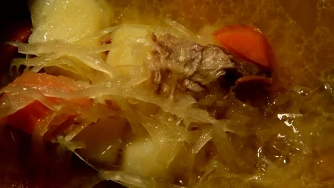 Cabbage soup with beef stew Stock Footage 255812646