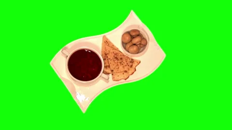 Cabbage soup, marinated champignons, spicy flat cake on tray Stock Footage 46466758