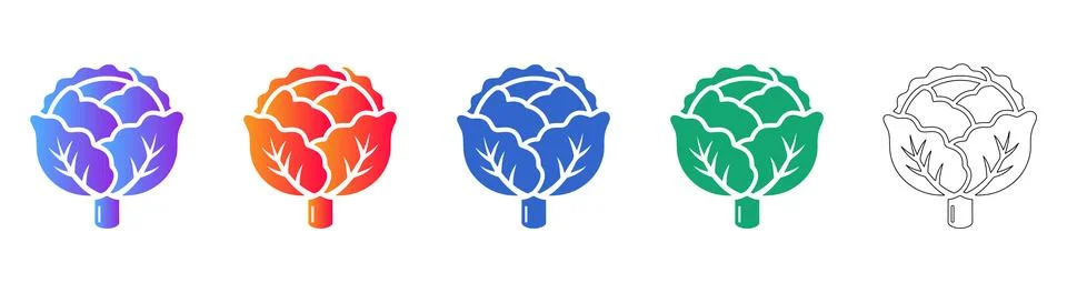 Cabbage Vegetable Icons in Vibrant Gradient and Line Art Stock Illustration