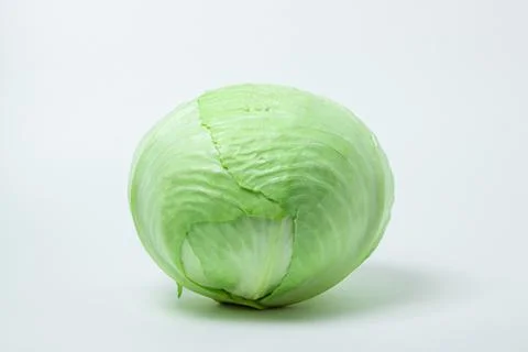 Cabbage on a white background. Head of cabbage on a light background. Stock Photos