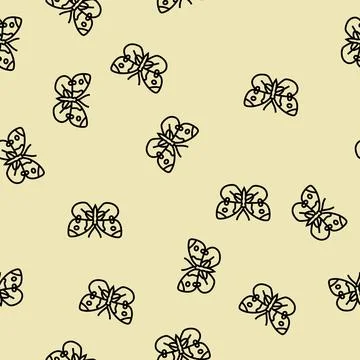 Cabbage white summer line seamless pattern Stock Illustration