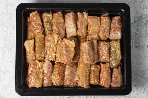 Cabbage wrap on gray background. Turkish cuisine delicacies. healthy appetize Stock Photos