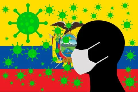 CABEZA CON TAPABOCA VIRUS Y BANDERA ECUADOR 01 Иллюстрация