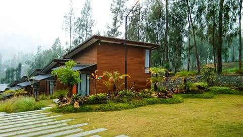 Cabin accommodation in the Mount Bromo area, East Java, Indonesia, with a w.. Stock-Fotos