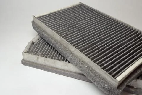 Cabin air filters stack. used hygiene filters, dismantled from car Stock Photos