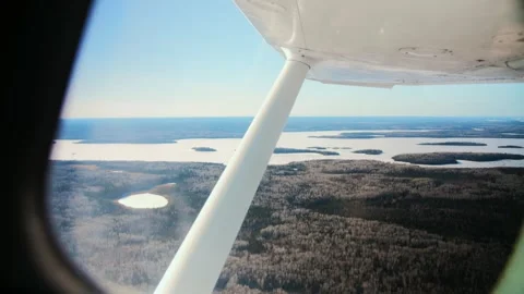 Cabin Airplane view from small aviation.Flying by aircraft sky landscape horizon Stock Footage 253240772