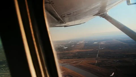 Cabin Airplane view from small aviation.Flying by aircraft sky landscape horizon Stock Footage 253240898