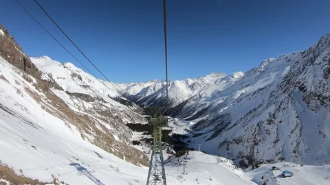 Cabin of the cableway passes a pillar Stock Footage 87789140