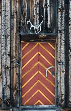 Cabin door in norway Stock Photos