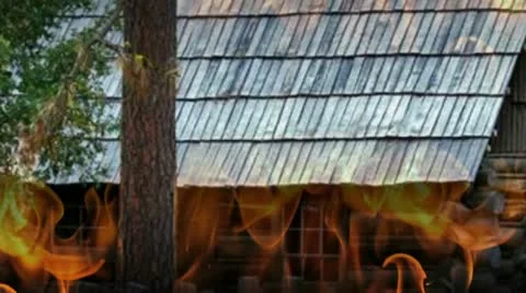 Cabin Fire in Woods Stock Footage 12730079