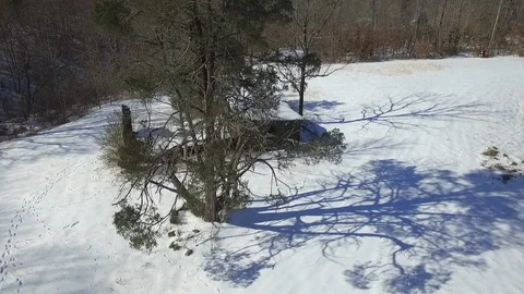 Cabin in fresh snow Stock Footage 88734682