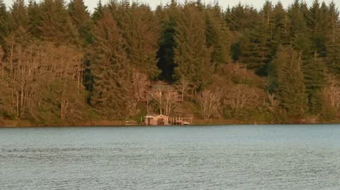 Cabin on lake shore Video stock 12364904