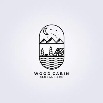 Cabin line art logo vector illustration design , forest cabin , bear logo Stock Illustration