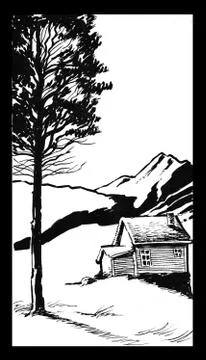 Cabin in mountains Illustrazione stock