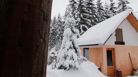 Cabin In The Mountains In Winter Stock Footage 85098540