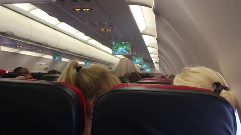 Cabin with the Passengers in Airplane Stock-Footage 82276382