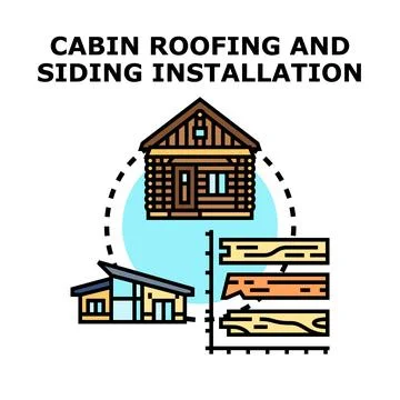 Cabin roofing and siding installation vector concept Stock Illustration