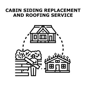Cabin siding replacement and roofing renovation services concept 스톡 일러스트
