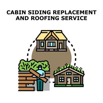 Cabin siding replacement and roofing renovation services concept 스톡 일러스트