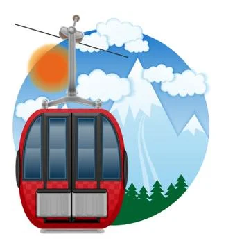 Cabin ski cableway emblem vector illustration Illustrazione stock