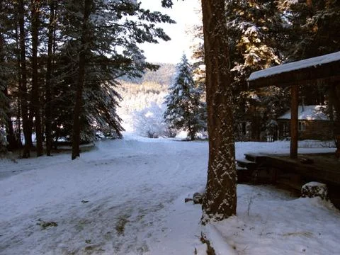 Cabin in snow Stock Photos