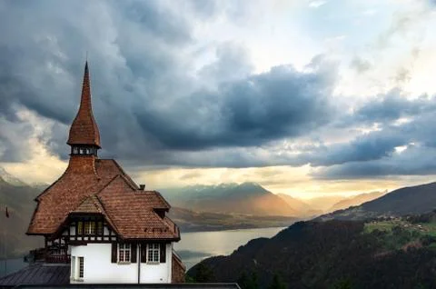 Cabin on the top of the mountain 스톡 사진