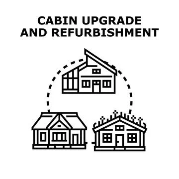 Cabin upgrade refurbishment concept changing old house Stock Illustration