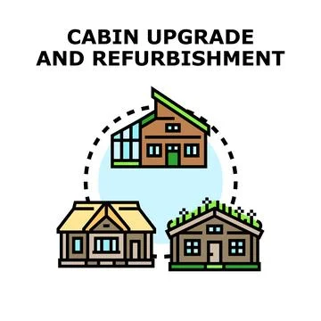 Cabin upgrade refurbishment concept changing old house Stock Illustration