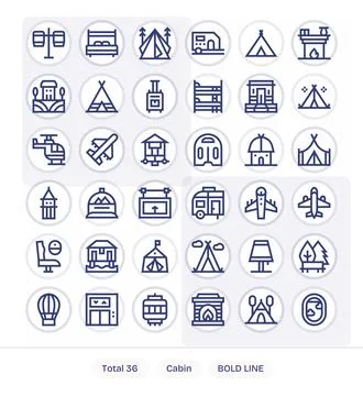 Cabin Vector Icon Repository containing 36 Bold Line Retina Ready Pixel Ali.. Stock Illustration