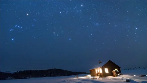 Cabin Winter Night Stock Footage 84865066