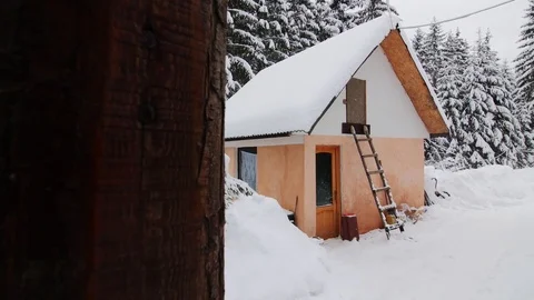 Cabin In Winter Panning Stock Footage 85098670