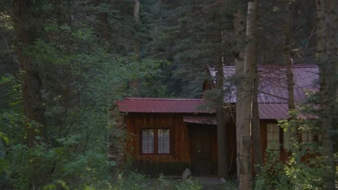 Cabin the woods Dramatic zoom out. Stock Footage 204871375