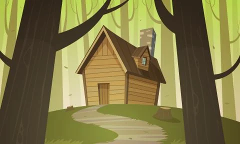 Cabin in Woods Stock Illustration