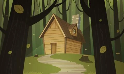 Cabin in Woods Stock Illustration