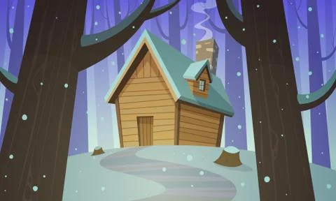 Cabin in woods - Winter Stock Illustration