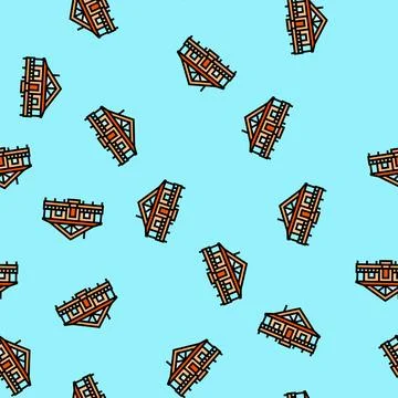 Cabin wraparound porch vector seamless pattern Stock Illustration