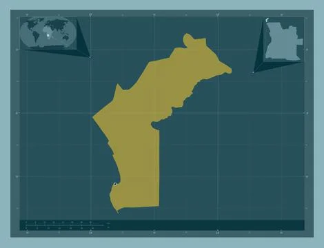 Cabinda, Angola. Solid color shape. Locations of major cities of the region Stock Illustration