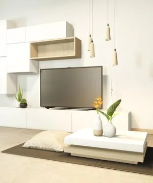Cabiner and low table interior mock up Chinese style Room interior. 3D render Illustrazione stock