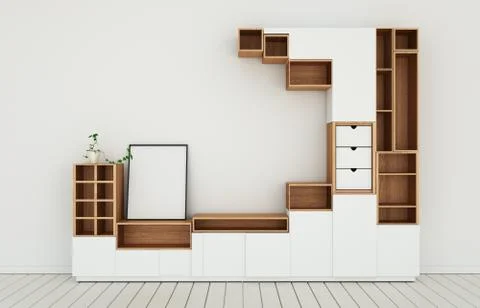 Cabinet design mockup in modern empty room,white floor wooden on white wall r Stock Illustration