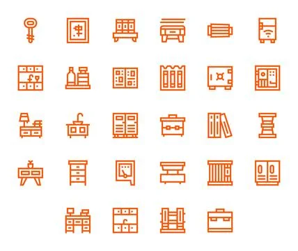 Cabinet Detail Enhanced Vector Set with 28 High Resolution Bold Line Icons Stock Illustration