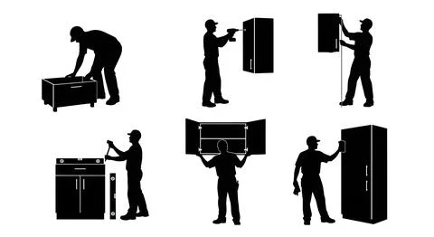 Cabinet Installer Silhouette Set Stock Illustration