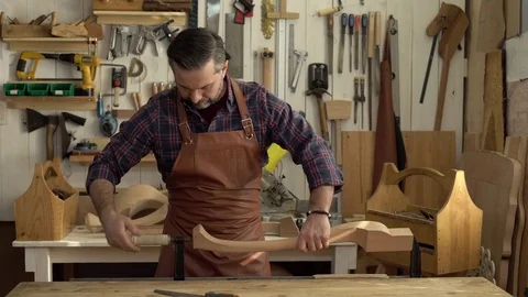 Cabinet Maker Begins his Working Day Stock Footage 75132505