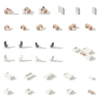 Cabinet or workplace low poly isometric icon set Stock Illustration