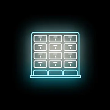 Cabinet safe locker storing data neon blue glow Stock Illustration