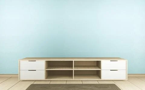 Cabinet TV in mint empty interior room Japanese style, 3d rendering Stock Illustration