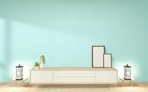 Cabinet wooden in mint empty interior room style, 3d rendering Stock Illustration