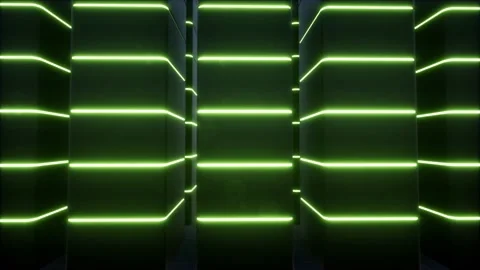 Cabinets neon data center Modern equipment datacenter techno led interior Stock Footage 155611738