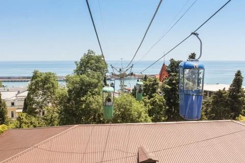 Cabins of the cable car. Stock Photos
