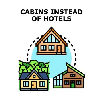 Cabins instead of hotels alternative accommodation concept Ilustración de archivo