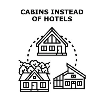 Cabins instead of hotels alternative accommodation concept Ilustración de archivo